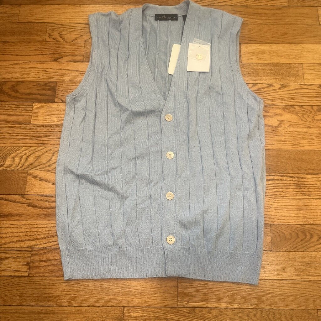 Peru Unlimited Royal Aplaca Drop Needle Soft Cardigan Vest Light Blue Men Large